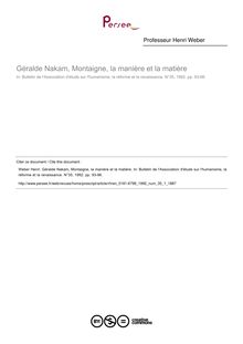 Géralde Nakam, Montaigne, la manière et la matière  ; n°1 ; vol.35, pg 93-96