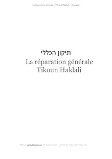 Tikoun Haklali - La réparation générale