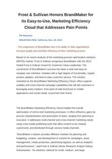 Frost & Sullivan Honors BrandMaker for its Easy-to-Use, Marketing Efficiency Cloud that Addresses Pain Points