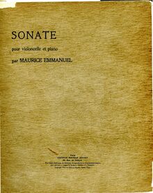 Partition couverture couleur, violoncelle Sonata, Emmanuel, Maurice