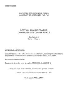 Gestion administrative, comptable et commerciale 2009 BTS Assistant de gestion de PME-PMI (AG)