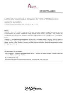 La littérature géologique française de 1500 à 1650 dans son contexte européen. - article ; n°2 ; vol.35, pg 111-130