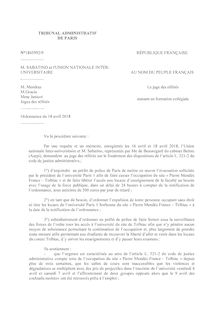 Ordonnance du tribunal administratif de Paris 