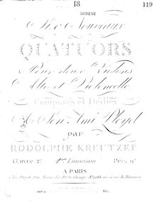 Partition violoncelle, 6 corde quatuors, Op.2, Six nouveaux quatuors pour deux violons, alto et violoncelle, oeuvre 2 par Rodolphe Kreutzer