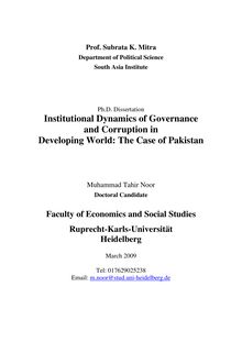 Institutional dynamics of governance and corruption in developing world [Elektronische Ressource] : the case of Pakistan / Muhammad Tahir Noor