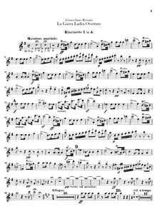 Partition clarinette 1, 2 (A), La gazza ladra (pour Thieving Magpie)