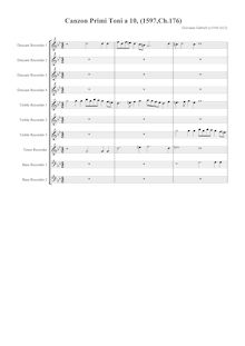 Partition Score en enregistrement  clefs, Canzon Primi Toni a 10, Ch,176