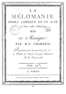 Partition Title page, La Mélomanie, Champein, Stanislas