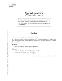 Accord / Déterminant, Types de pronoms