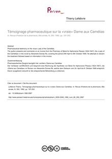 Témoignage pharmaceutique sur la «vraie» Dame aux Camélias - article ; n°293 ; vol.80, pg 197-202