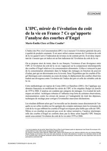 L’IPC, miroir de l’évolution du coût de la vie en France ? Ce qu’apporte l’analyse des courbes d’Engel - article ; n°1 ; vol.433, pg 77-99
