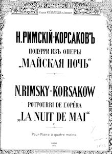 Partition Potpourri pour piano 4 mains, May nuit, Mайская Ночь, Rimsky-Korsakov, Nikolay