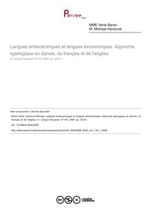 Langues endocentriques et langues exocentriques. Approche typologique du danois, du français et de l anglais - article ; n°1 ; vol.145, pg 35-53