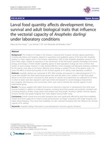 Larval food quantity affects development time, survival and adult biological traits that influence the vectorial capacity of Anopheles darlingi under laboratory conditions