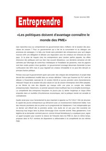 «Les politiques doivent d avantage connaître le monde des PME»