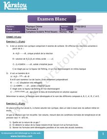 Examen BAC Blanc de Physique - Chimie Terminale D CSP Kouara du 27/02/2012