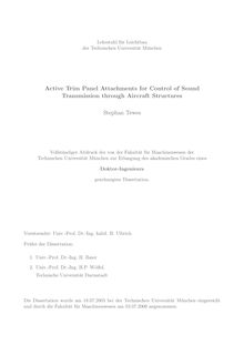 Active trim panel attachments for control of sound transmission through aircraft structures [Elektronische Ressource] / Stephan Tewes