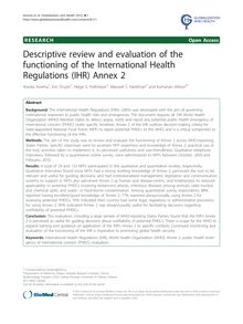 Descriptive review and evaluation of the functioning of the International Health Regulations (IHR) Annex 2