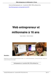 Enregistrer au format PDF - Web entrepreneur et millionnaire à 16 ans