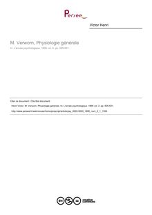 M. Verworn, Physiologie générale - compte-rendu ; n°1 ; vol.2, pg 525-531