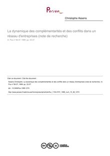 La dynamique des complémentarités et des conflits dans un réseau d entreprises (note de recherche) - article ; n°36 ; vol.15, pg 33-37