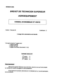 Conseil économique et vente 2006 BTS Agro-équipement