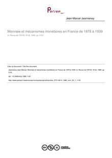 Monnaie et mécanismes monétaires en France de 1878 à 1939 - article ; n°1 ; vol.24, pg 5-53
