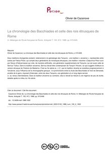 La chronologie des Bacchiades et celle des rois étrusques de Rome - article ; n°2 ; vol.100, pg 615-648