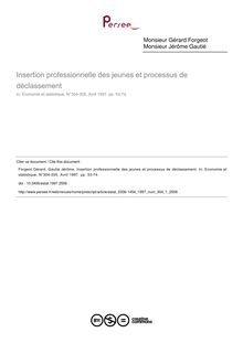 Insertion professionnelle des jeunes et processus de déclassement - article ; n°1 ; vol.304, pg 53-74