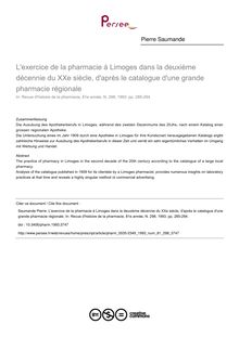 L exercice de la pharmacie à Limoges dans la deuxième décennie du XXe siècle, d après le catalogue d une grande pharmacie régionale - article ; n°298 ; vol.81, pg 285-294