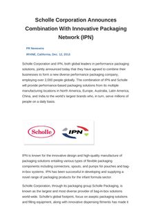 Scholle Corporation Announces Combination With Innovative Packaging Network (IPN)