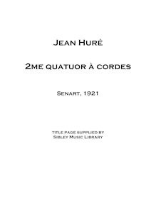 Partition violon II, corde quatuor No.2, 2ème Quatuor à cordes, Huré, Jean