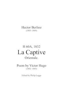 Partition Version A (voix, piano), La Captive, Orientale, Berlioz, Hector