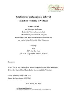 Solutions for exchange rate policy of transition economy of Vietnam [Elektronische Ressource] / vorgelegt von Mai Thu Hien
