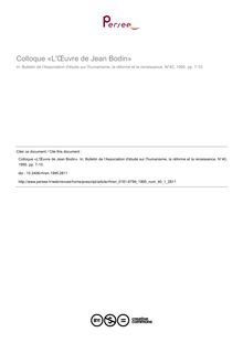 Colloque «L Œuvre de Jean Bodin» - article ; n°1 ; vol.40, pg 7-10