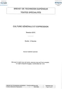 Sujet BTS 2015 - Culture Générale et Expression