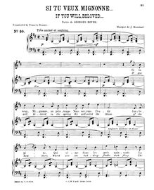 Partition complète (D Major: medium voix et piano), Si tu veux, Mignonne