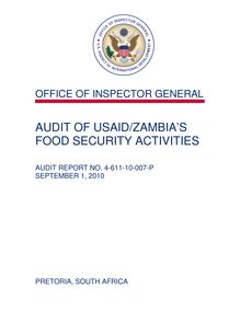  Audit of USAID Zambia’s Food Security Activities