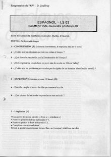 Espagnol pratique et examen international 2000 Université de Technologie de Belfort Montbéliard