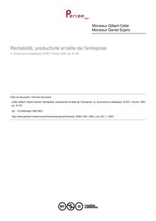 Rentabilité, productivité et taille de l entreprise - article ; n°1 ; vol.251, pg 41-50