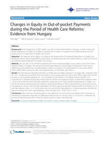 Changes in Equity in Out-of-pocket Payments during the Period of Health Care Reforms: Evidence from Hungary