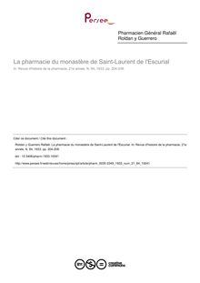 La pharmacie du monastère de Saint-Laurent de l Escurial - article ; n°84 ; vol.21, pg 204-208