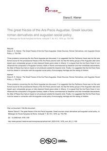 The great friezes of the Ara Pacis Augustae. Greek sources roman derivatives and augustan social policy - article ; n°2 ; vol.90, pg 753-785