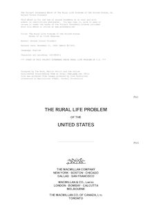 The Rural Life Problem of the United States - Notes of an Irish Observer