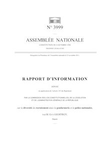 Rapport d'information déposé (...) par la commission des lois constitutionnelles, de la législation et de l'administration générale de la République sur la diversité du recrutement dans la gendarmerie et la police nationales