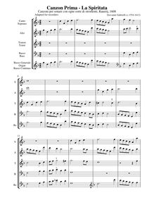 Partition complète (alto notation, SATB enregistrements et Continuo), Canzon I  La Spiritata 