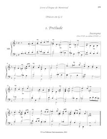 Partition 168-17, Pièces en G♭: , Prélude - , (Fugue) - , (Trio) - , (Duo) - , Dialogue - , (Plein Jeu), Livre d orgue de Montréal