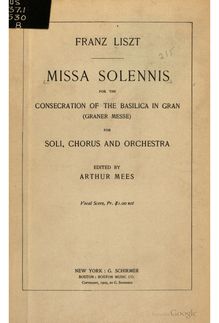 Partition complète (S.9), Missa Solennis, Missa solennis zur Einweihung der Basilika in Gran (Graner Mass)