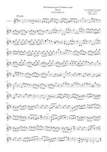 Partition Fantasia No.10, 12 fantaisies pour violon without basse, TWV 40:14-25