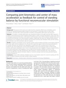 Comparing joint kinematics and center of mass acceleration as feedback for control of standing balance by functional neuromuscular stimulation